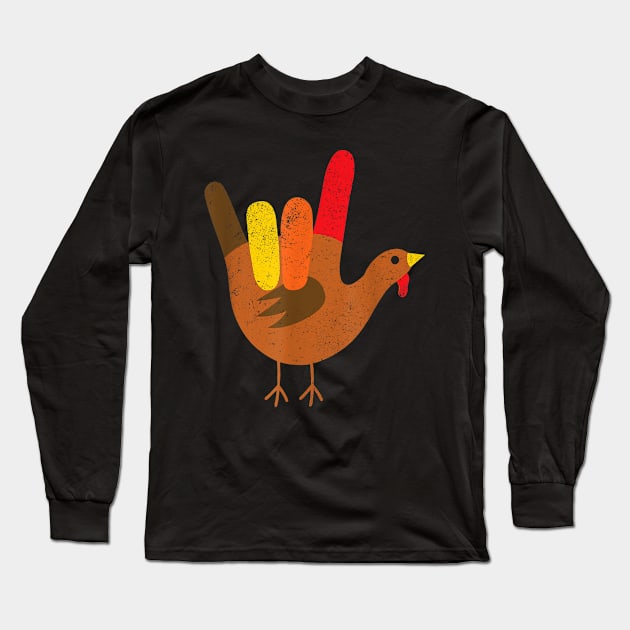 Peace Sign Turkey Hand Cool Thanksgiving Hippie Men Women Long Sleeve T-Shirt by The Design Catalyst